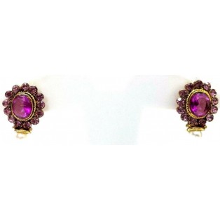 Gold Oxidized Women Earring Stud Jewelry PushBack Classy Gift-Rhinestone Bead 11